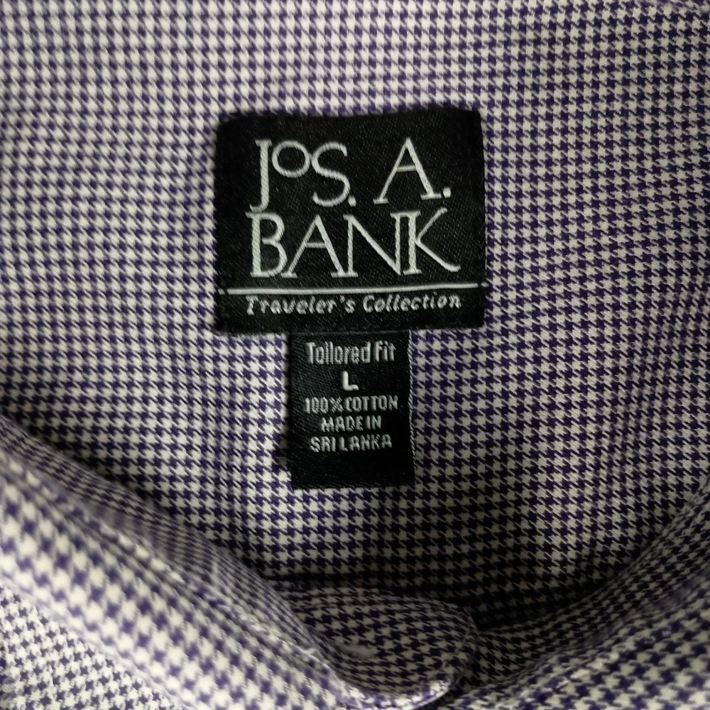 Jos A Bank L Travelers Collection Tailored Fit Purple Houndstooth‎ Mens Shirt